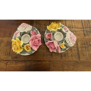 Dresden vintage beautiful floral candle holders (2)